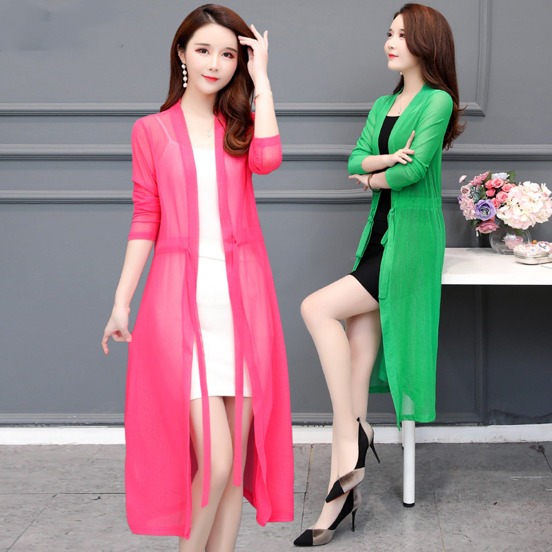 OHRYIYIE Plus Size 5XL Spring Summer Oversize Long Cardigan Sweater Women 2021 Knitted Shawl Sunscreen Sweater Ladies Coat L-5XL 210218