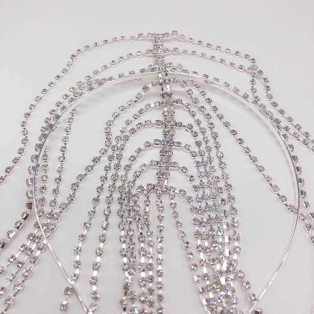 Fashion selling Bridal Headband long tassel hair chain accessories suitable for women's crystal multi strand 210707