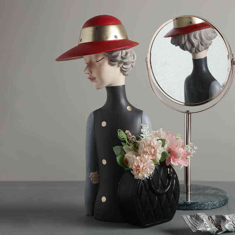 Home Decoration,Girl Figurine Miniature,Figure Statue,Flower Vase,Sculpture,Modern Table Decor,Living Room,Decorative,Desk Art 211108