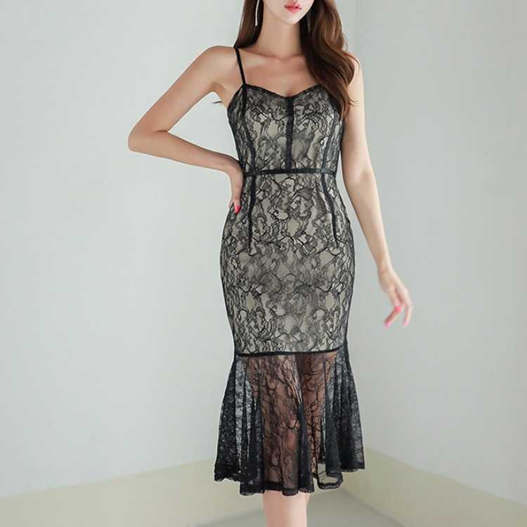 Dress female summer ladies temperament see-through lace waist slimming ruffle Office Lady Polyester 210603, Black
Dress female summer ladies temperament see-through lace waist slimming ruffle Office Lady Polyester 210603, Black