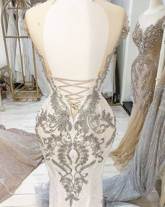 2021 Plus Size Arabic Aso Ebi Luxurious Beaded Crystals Wedding Dresses Backless Sheer Neck Bridal Dresses Lace Wedding Gowns ZJ366