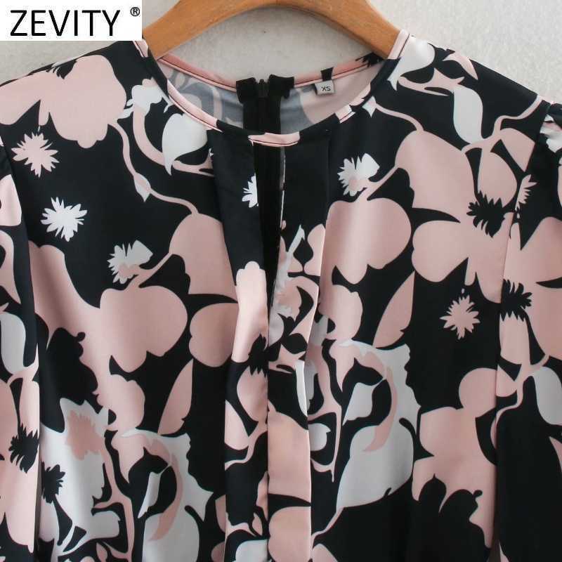 Zevity Women Vintage O Neck Flower Print Bow Tied Sashes Casual Slim Midi Dress Office Lady Long Sleeve Chic Vestido DS4810 210603