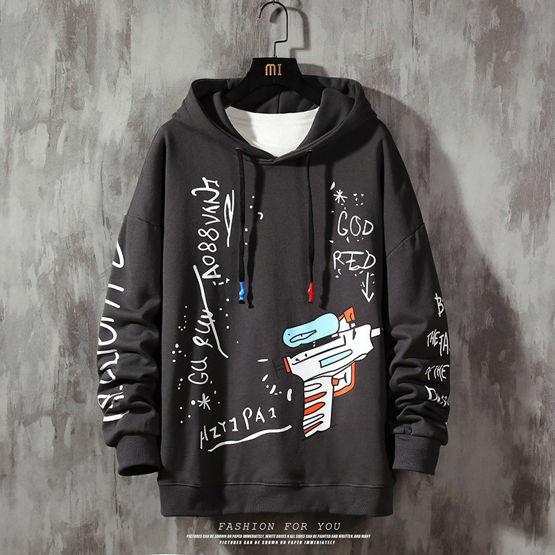 Cool Print hoodies men water pistol print Pullover Sweatshirts Hoodies Men Hipster Streetwear Hoodie Tops 201020