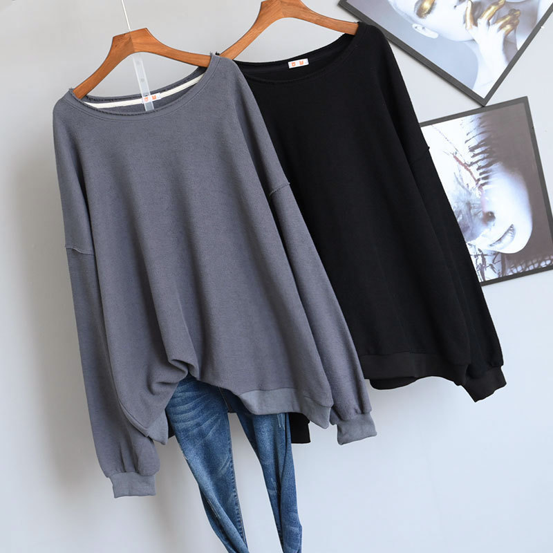 Autumn New Korean Simple Pure Color Loose Slimming Women Hoodies Plus Size Casual All-match Mid-length Top Free Shipping 201217
