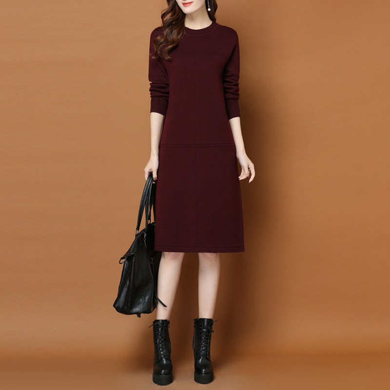 New Fashion Autumn Winter Women Long Sweater Dress Pullovers Warm Knitted Sweaters Pullover Dresses Lady 210218