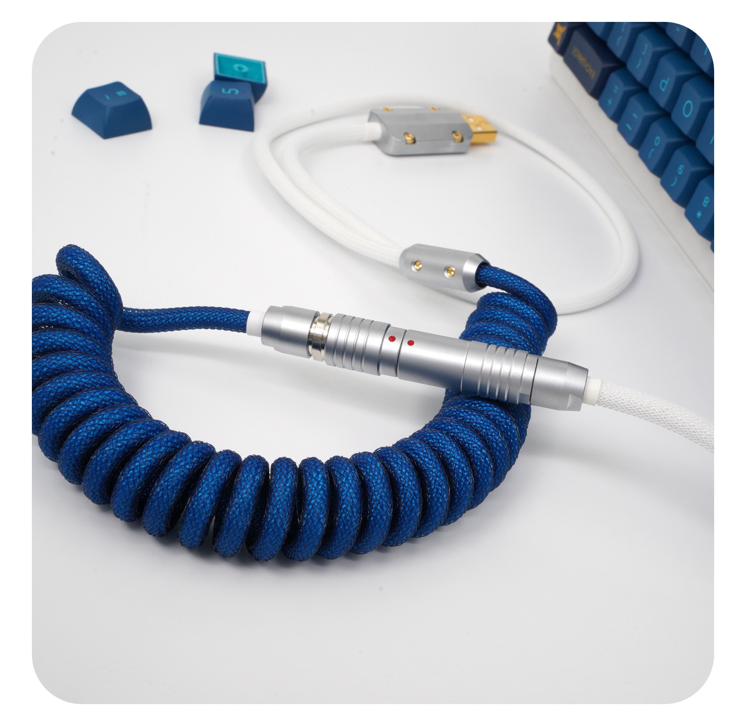 GeekCable Handmade Customized Mechanical Keyboard Data Cable For GMK Theme SP Keycap Line Mysterious Blue And White Colorway