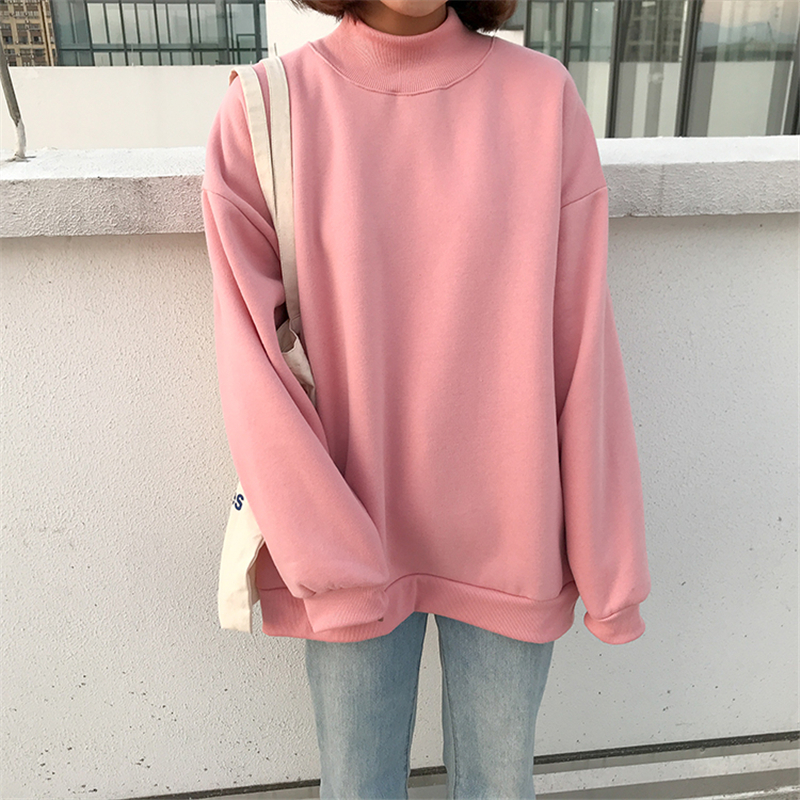 Flectit Winter Warm Oversized Sweatshirt Without Hood MockNeck Sweatshirt Big Size Casual Women's Hoodies & Sweatshirts / 201202