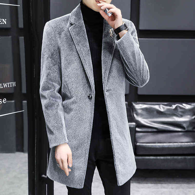 Autumn Winter Woolen Coat Men's Mid-length Korean Slim-fit Casual Business Trench Windbreaker Men Social Streetwear Overcoat 211122