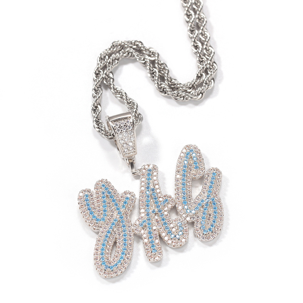 TopBling DIY A-Z Custom Name Letters Pendant Necklaces Shining Bling Colorful Zirconia For Men Women Gift with Twisted Rope Chain
