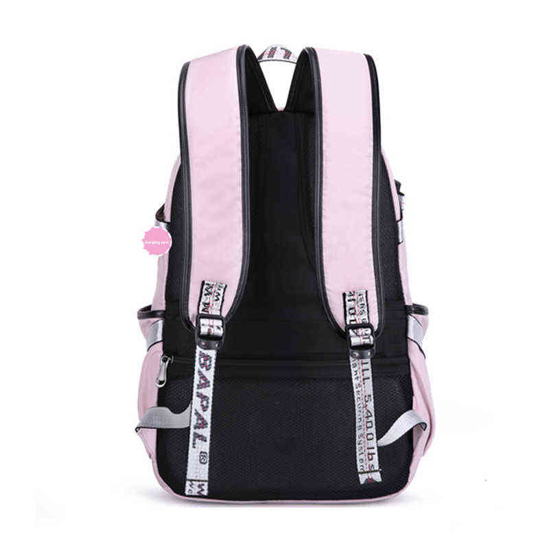 OKKID high school bags for teenage girls large school backpack female travel laptop backpack 15.6 usb charge bag plush ball gift 220209