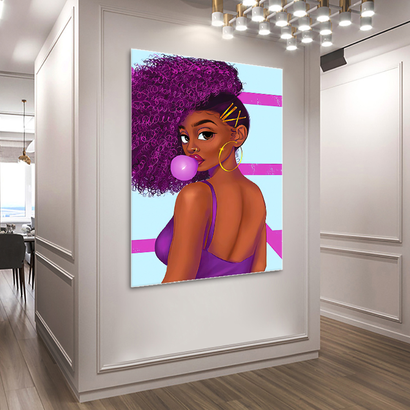 Blow Bubbles Black Girl Canvas Painting Purple Wall Art Posters Prints Scandinavian Style Room Decoration Pictures Frameless