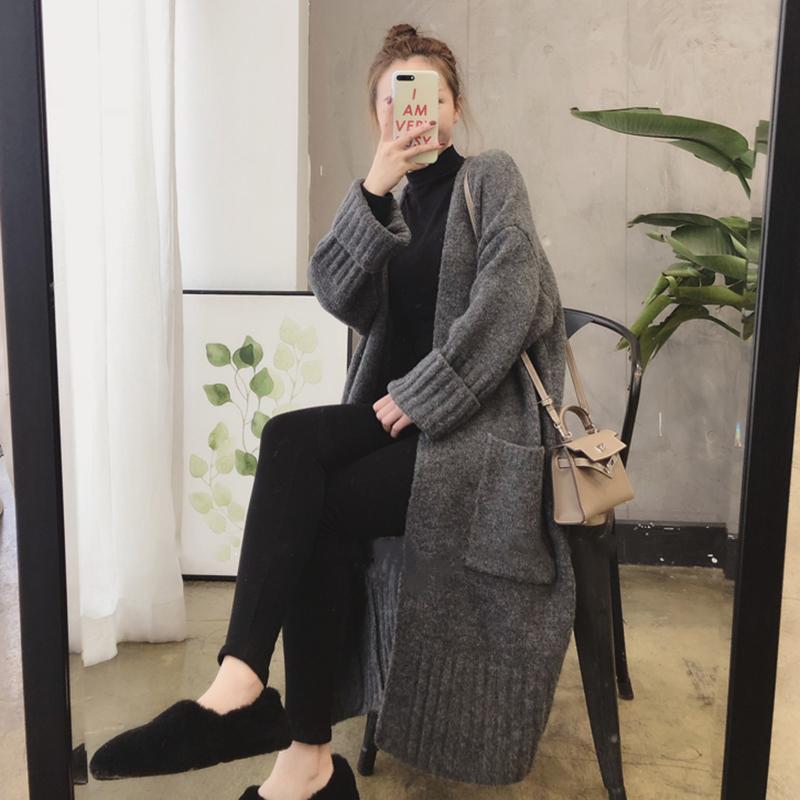 Women's Knits & Tees Korean Fashion Women Knitted Cardigan 2021 Autumn Winter Long Sweater Female Sleeve Solid Coat