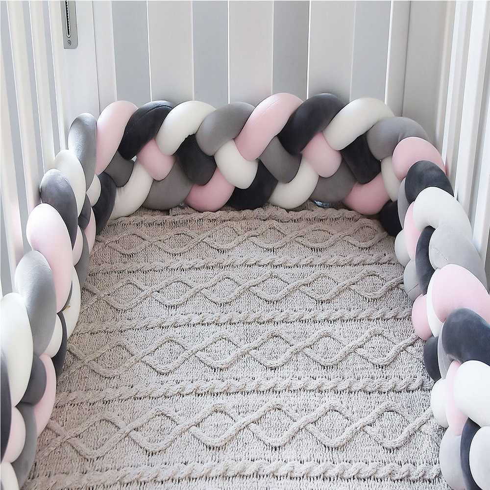 200M Baby Bed Bumper born Crib Bumper 4 Braided Knot Baby Crib Bumper Protector with Pillow CushionCunas Para El Bebe 210812
