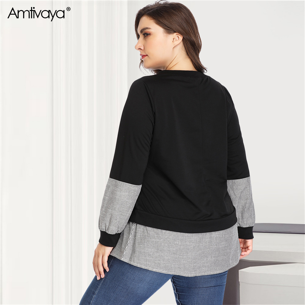 Amtivaya Plus Size Women Tops Loose Casual Long Sleeve T Shirts T200614