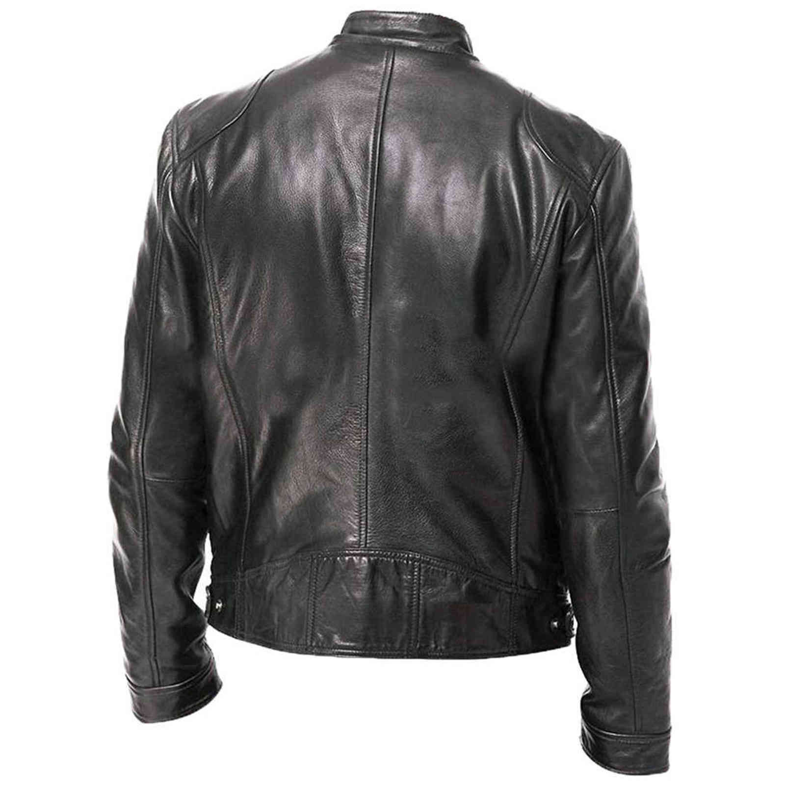 Mens Fashion Leather Jacket Slim Fit Stand Collar PU Jacket Male Anti-wind Motorcycle Lapel Diagonal Zipper Jackets Men 5XL 211106