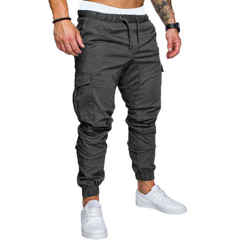 Autumn Men Pants Hip Hop Harem Joggers Pants Male Trousers Mens Solid Multi-pocket Cargo Pants Skinny Fit Sweatpants 211112