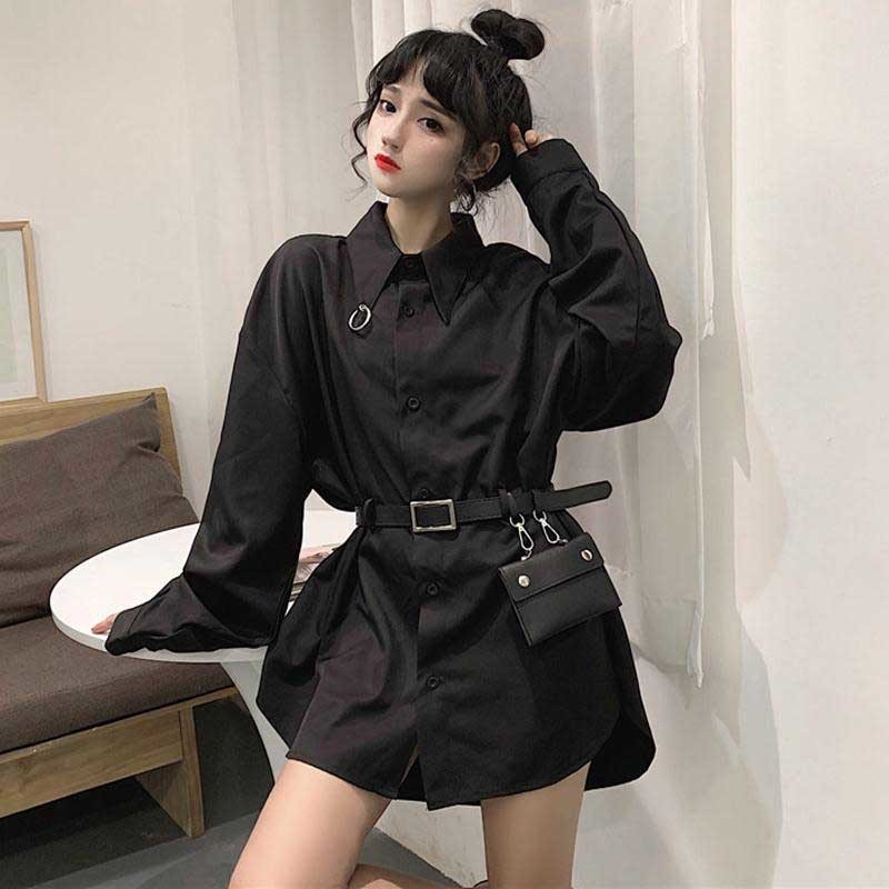 NiceMix plus size harajuku Korean style Blouses Women's Clothing long tops moda feminina spring fall shirts black blusas mujer d 210225