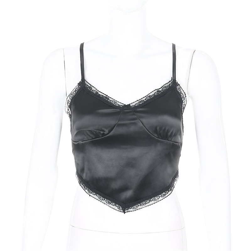 IAMHOTTY Basic Solid Patchwork Lace Harajuku Sexy Crop Top Women Vintage Sleeveless Casual Outfits Summer Tops Femme Korean Tees 201028