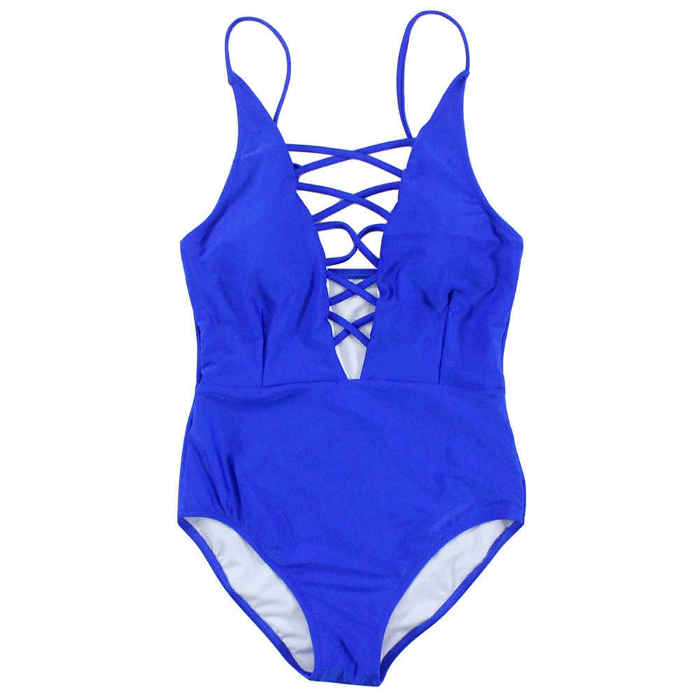 Women Sexy Crisscross Plunge Swimwear Backless Monokini Swimsuit Bandage Bathing Suits Beachwear Swim Wear 210611