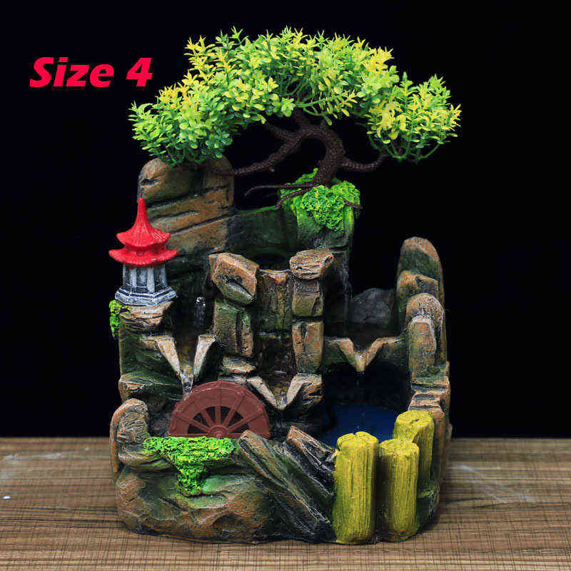 Desktop Resin Mountain Rockery Fountain Waterfall Garden Bonsai Decoration Tabletop Flowing Water (4 Size Choose) 211108