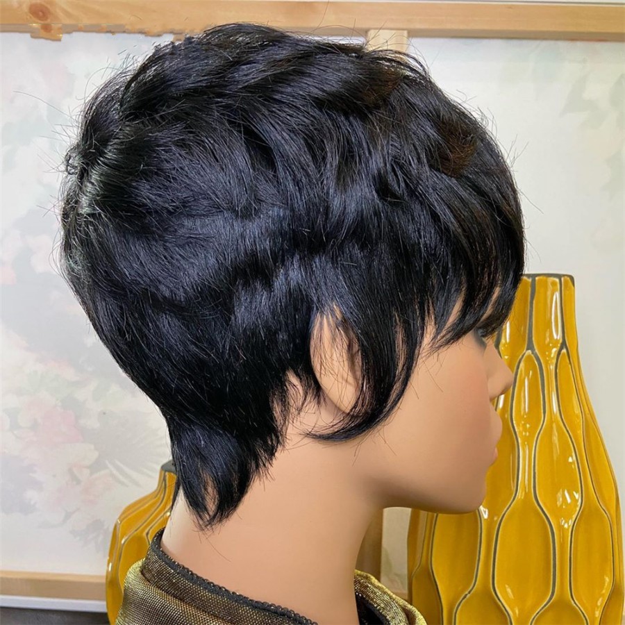 150% High Ratio Pixie Cut Wig Natural Black Color Short Human Hair Glueless Brazilian Remy Hair Wigs for women