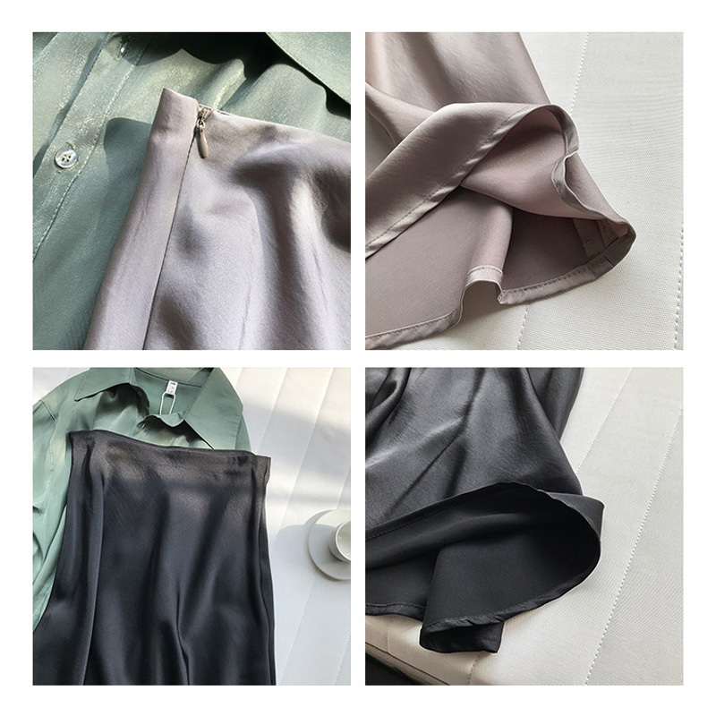 Garemay Midi Maxi Long High Waist Satin Skirt Women Elegant Silk ALine Solid Vintage Ol Ladies Summer Skirts Womens 210306