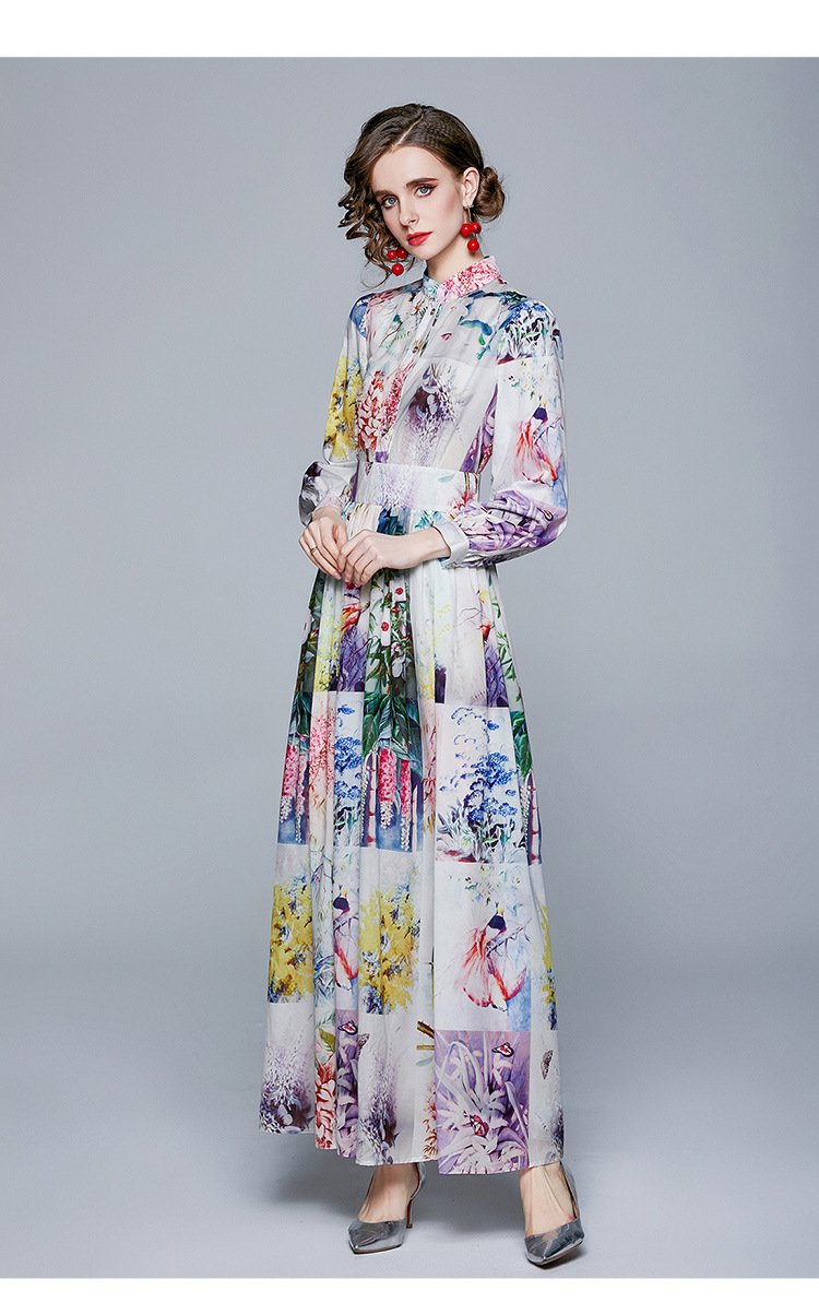 Spring stand-up collar puff long-sleeved large hem dress Printed dress Vacation dresses Seaside, As the picture
Spring stand-up collar puff long-sleeved large hem dress Printed dress Vacation dresses Seaside, As the picture