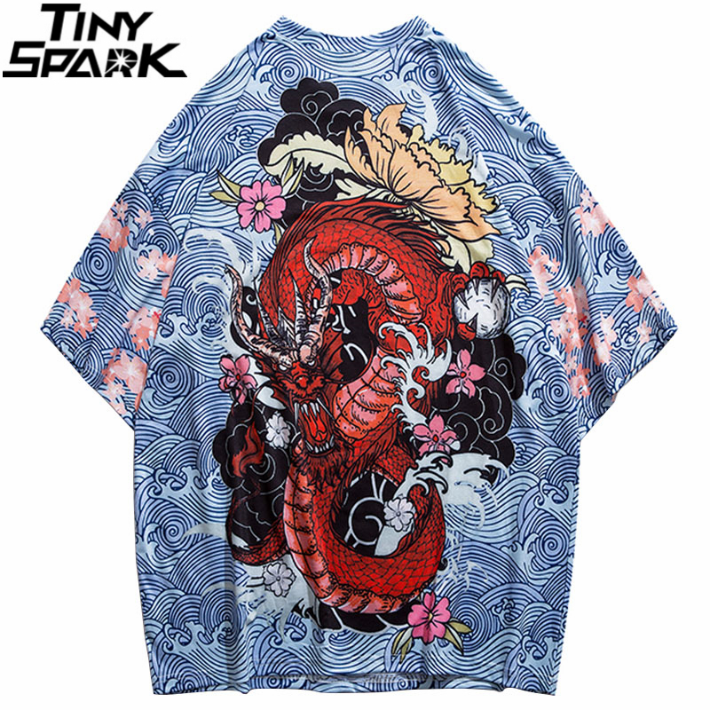 Men T Shirt Streetwear Fire Dragon T-Shirt Hip Hop Harajuku Tshirt Summer Beach Tops Tees Short Sleeve Thin Blue Hispter 210225
