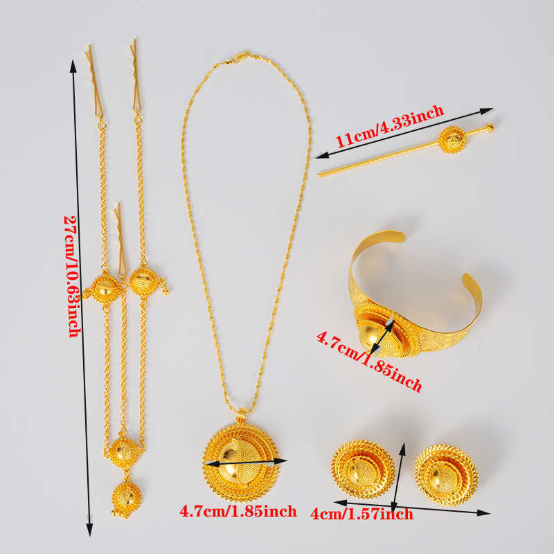 Ethiopian jewelry sets for Women Gold Dubai Habesha Jewelry with Hairpin Head chain African bridal wedding Gift collares 210720
