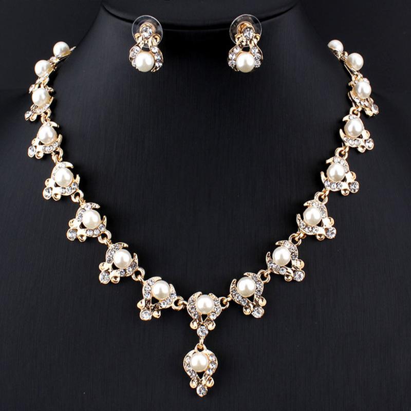 Earrings & Necklace Charming Bridal Jewelry Sets Pearl Gold Color Set Rhinestone For Wedding Accessories, Silver
Earrings & Necklace Charming Bridal Jewelry Sets Pearl Gold Color Set Rhinestone For Wedding Accessories, Silver