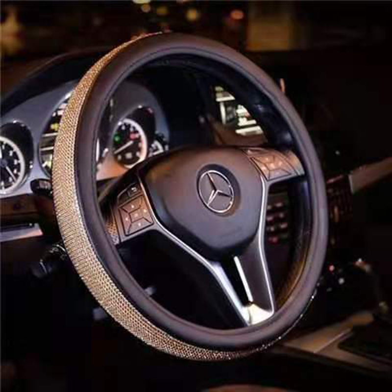 Full diamond steering wheel cover car diamondstudded steering wheel cover new grip cover personality unisex steering 03