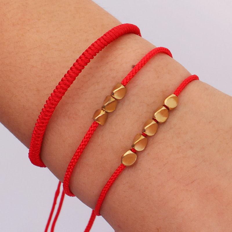 Charm Bracelets Handmade Tibetan Copper Bead Bracelet For Women Adjustable Rope Chain Men Red String Braided Boho Vintage Jewelry Gift