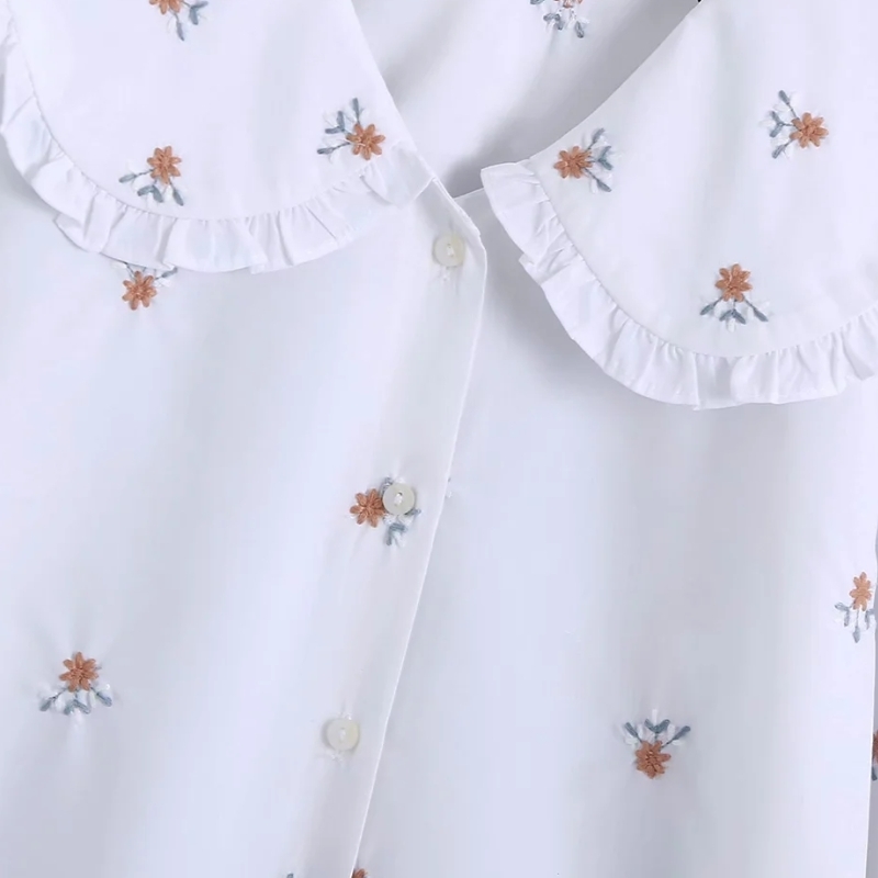 Spring Women Flower Embroidery Peter Pan Collar Shirt Female Long Sleeve Blouse Casual Lady Loose Tops Blusas S8666 210225