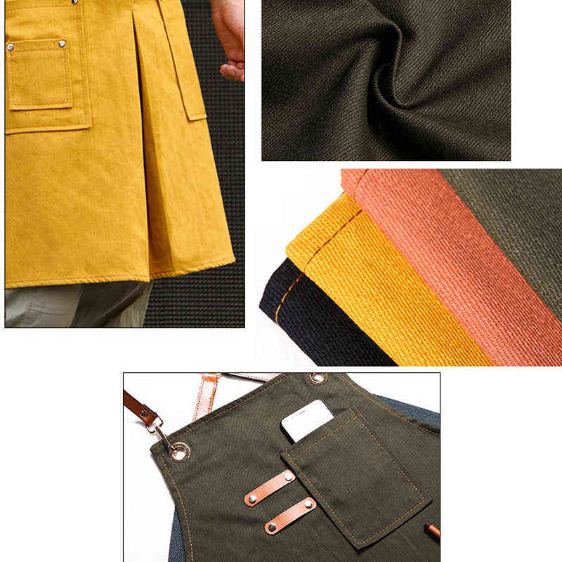 Solid Canvas Master Apron For Kitchen Accessories Pocket Cafe Pinafore House Cleaning Baking Cooking Work Hairdresser 211222