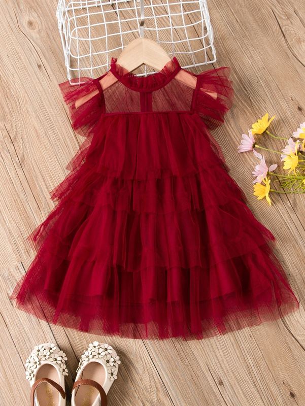 Toddler Girls Layered Hem Star Mesh Dress SHE