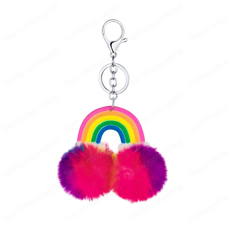 Creative Pompoms Keychain Rainbow Plush Hairball Key Chains Decorative Pendant for Women Bag Charms Accessories Car Keyring
