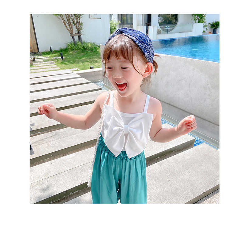 Toddler Girls Sling Vest Solid Cotton T-shirt with Big Bows Lovely Summer Kids Fashion Clothing Outfit 210529