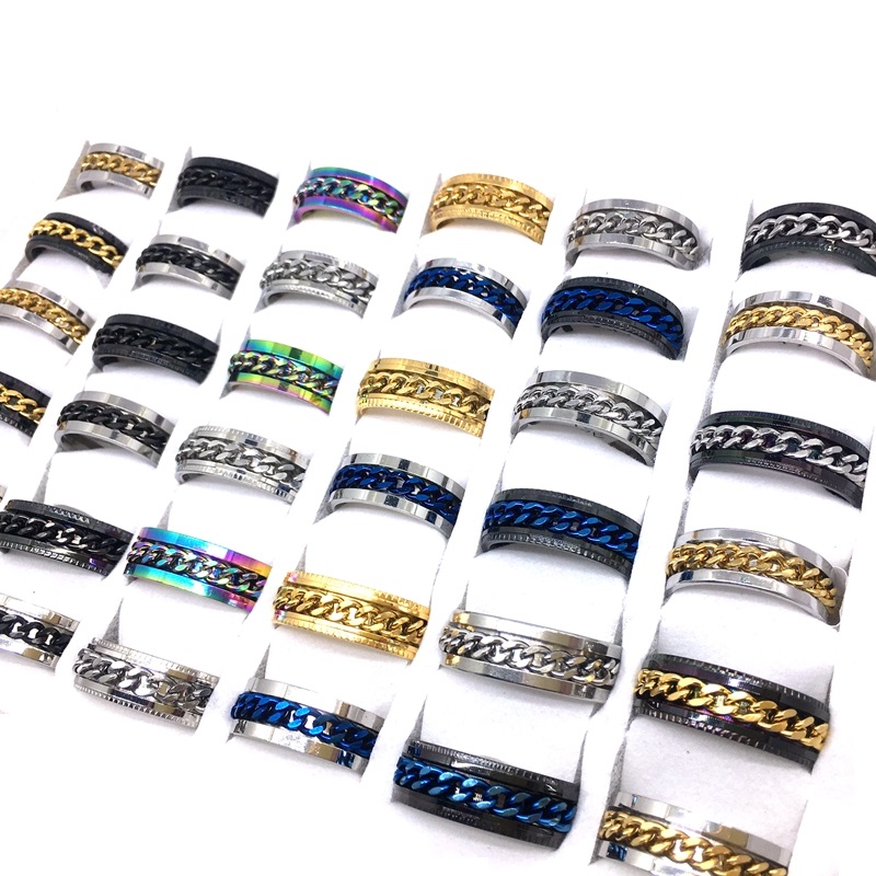 Whole 100pcs Mens Womens Band Rings Fashion Stainless Steel Chain Spinner Mix Colors Variety of styles Jewelry