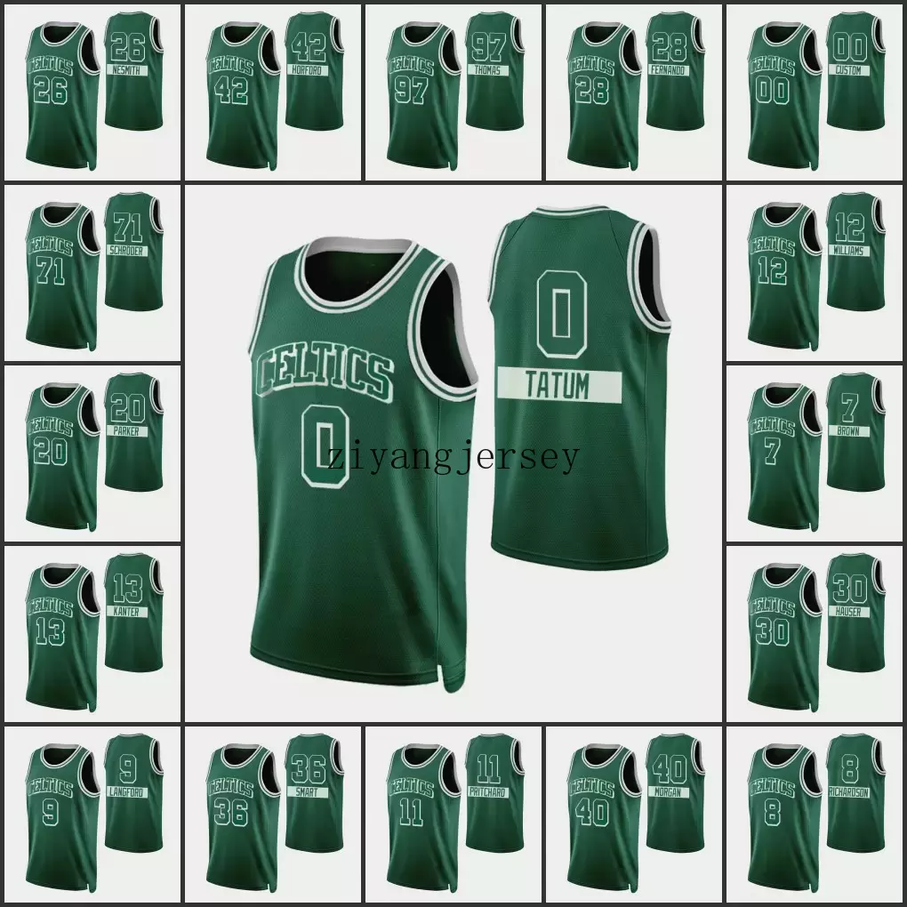 Boston Celtics's Men Jayson Tatum Jaylen Brown Tacko Fall Brodric Thomas Marcus Smart City's Edition 75th Anniversary Custom Green Jersey, Black
Boston Celtics's Men Jayson Tatum Jaylen Brown Tacko Fall Brodric Thomas Marcus Smart City's Edition 75th Anniversary Custom Green Jersey, Black