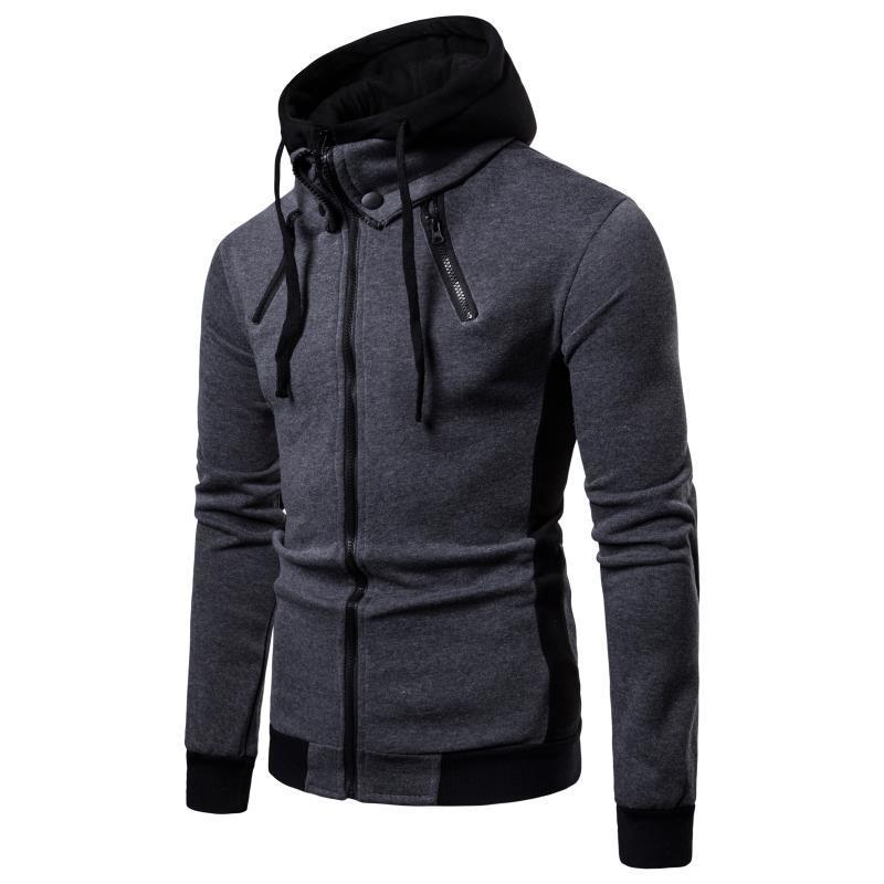 Men's Hoodie Casual Solid Long Sleeve Mens Turtleneck Hoodies Slim Zipper Hooded Cardigan Sweatshirt Male Hoody Sweat 201020