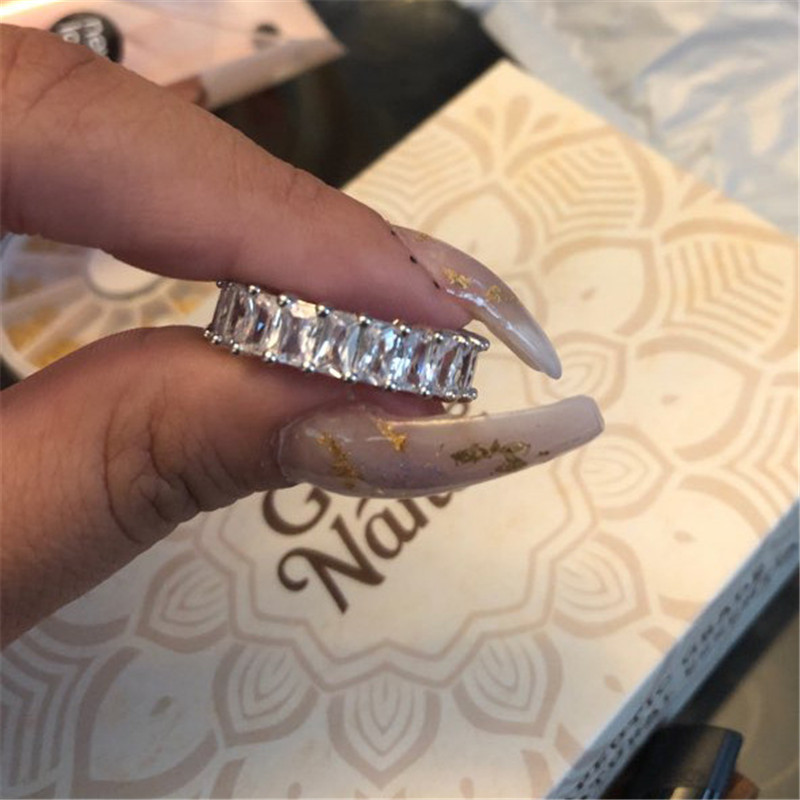 Princess CZ Diamond Eternity Womens Iced Out Wedding Engagement Ring For Women Vintage Fashion Jewelry