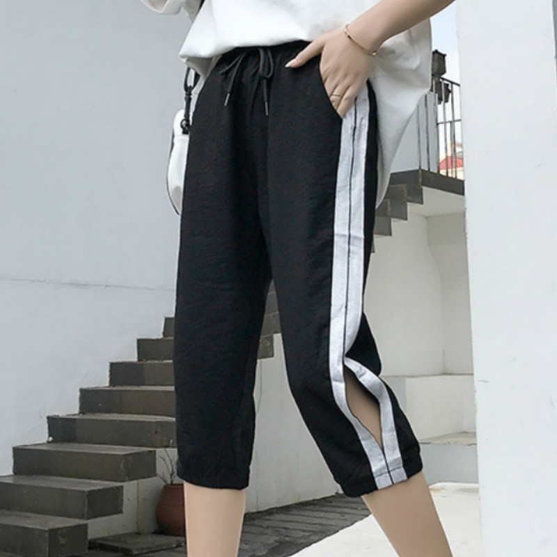 Ice Silk Thin High Waist Striped Sweat Pants Casual Streetwear Summer Black Sweatpants Trousers Women Baggy Split Harem 210603, Light blue
Ice Silk Thin High Waist Striped Sweat Pants Casual Streetwear Summer Black Sweatpants Trousers Women Baggy Split Harem 210603, Light blue