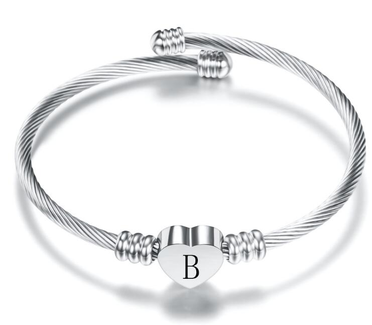 Gold Color Stainless Steel Heart Bracelet Bangle With Letter Fashion Initial Alphabet Charms Bracelets For Women GC601