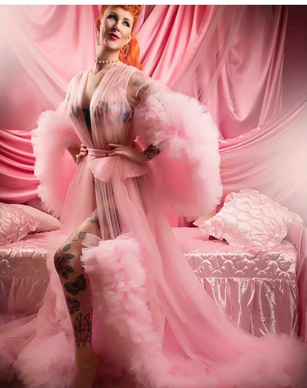 pink maternity sleepwear photography props bridal robes long ruffles deep v neck women nightgowns plus size