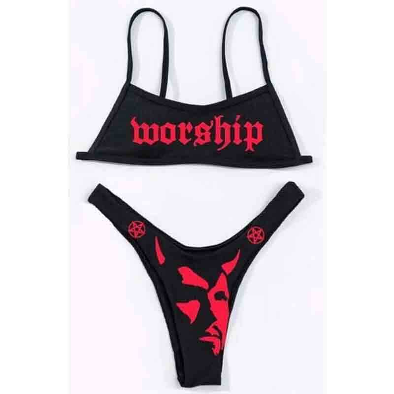 Women's Bikinis Summer Sexy Strange Comics Print Tube Top Swimsuits Swimwear and Surfwear V Waist Beach Pool Party 210625