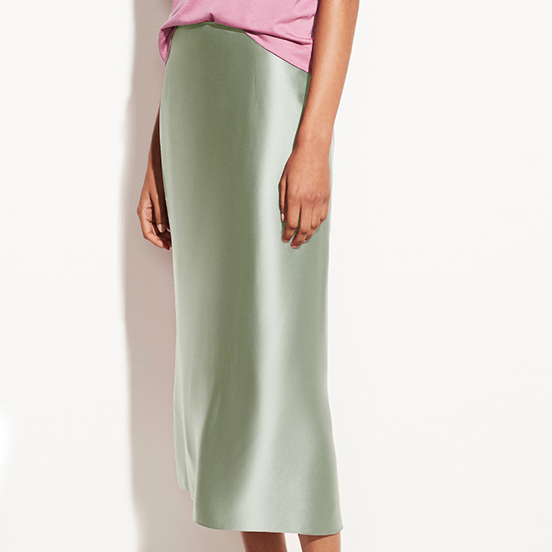 Vintage Korean Silky Satin Office Lady Skirts Elegant High Waist Mid-calf Long Soft Smooth Summer Autumn Skirts M30541 210309