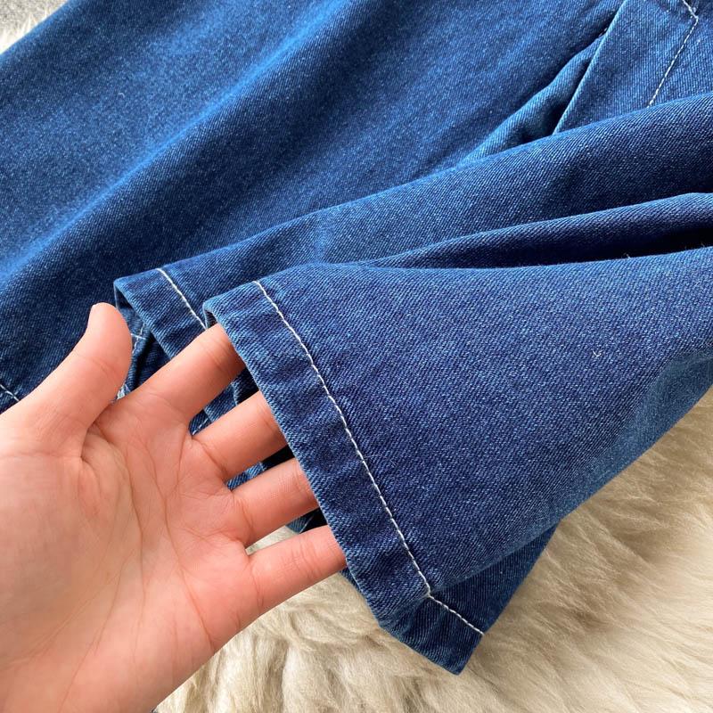 Skirts Foamlina Women's Denim Skirt 2021 Spring Fashion Belted High Waist Pockets Front Split Mid-calf Casual Female Jeans