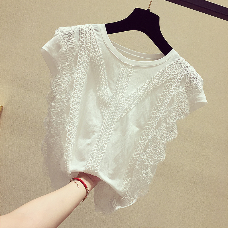 Korean Summer Fashion Clothing Solid Shirt Women Blouse Womens Tops and Blouses Lace Patchwork Blusas Plus Size tops 210308