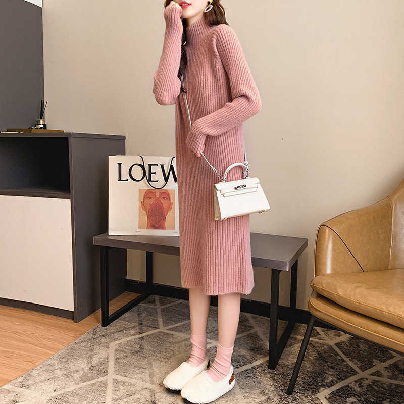 Autumn Winter Midi-Length Thicken Turtleneck Overknee Dress for Women Casual Loose Pullover Knitted Ropa De Invierno Mujer 210604