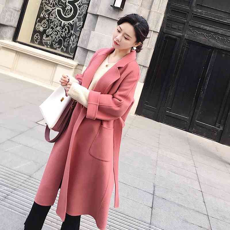 Cedar powder double-sided women's 2021 winter new hand sewn over knee long Australian wool tweed coat
Cedar powder double-sided women's 2021 winter new hand sewn over knee long Australian wool tweed coat